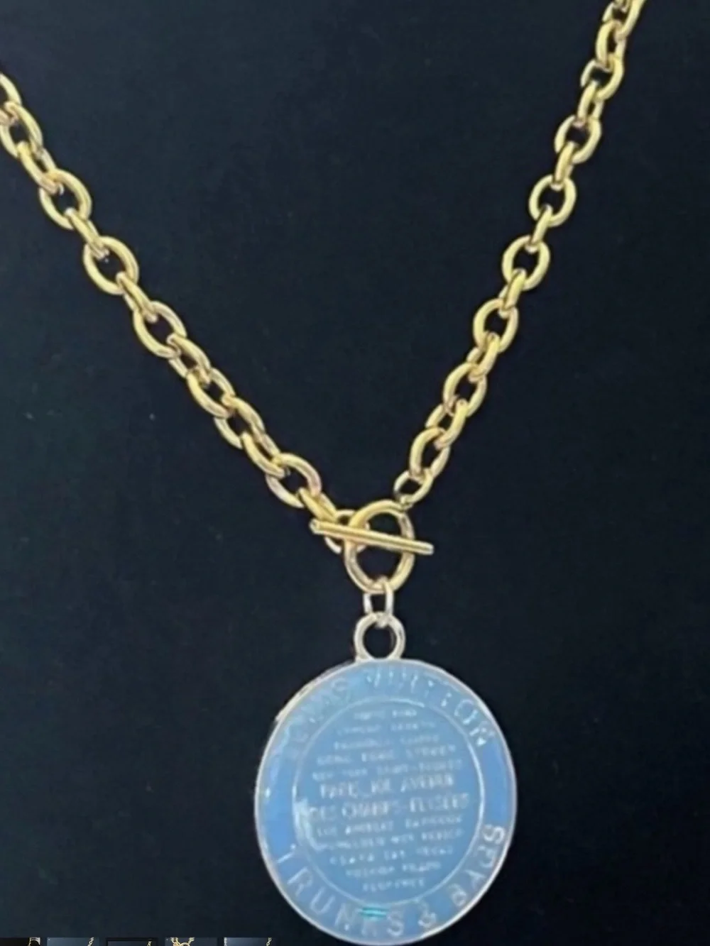 Louis Vuitton Gold Chain Necklace with Blue Medallion